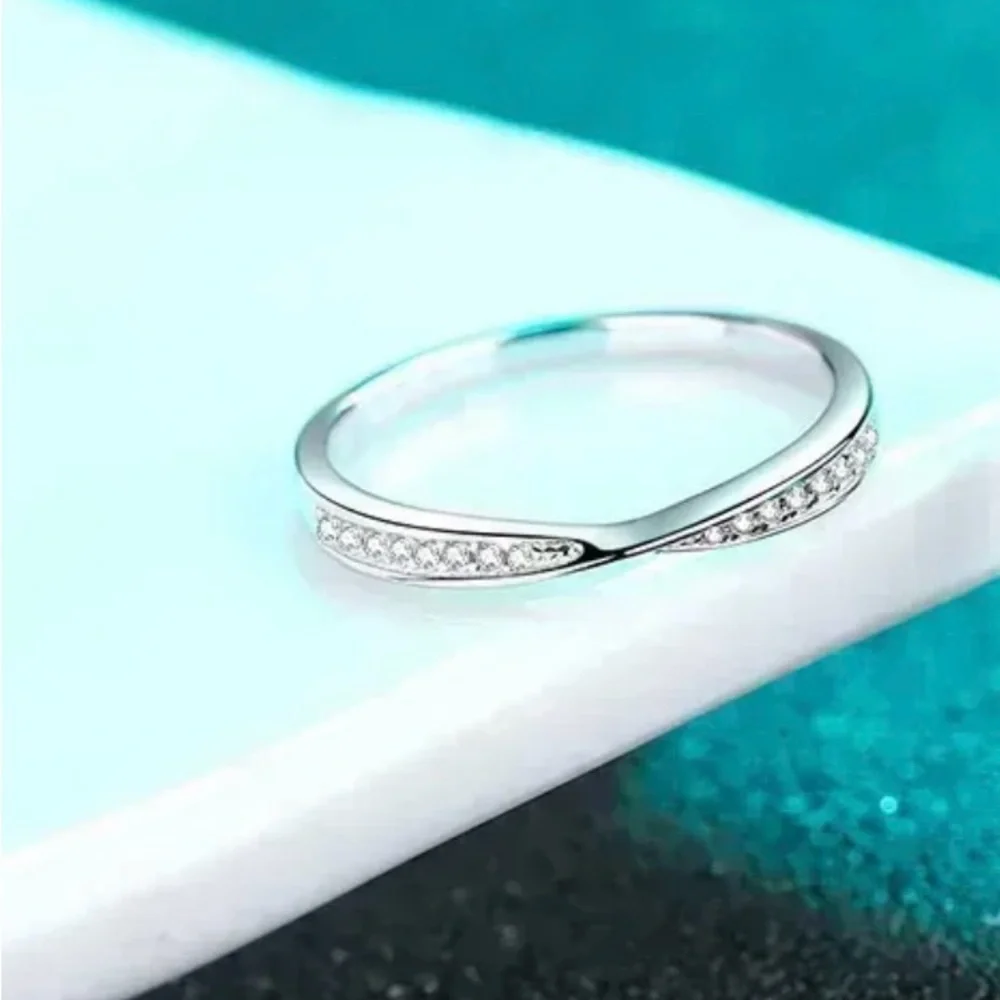 Solid sterling silver infinity Moissanite band ring